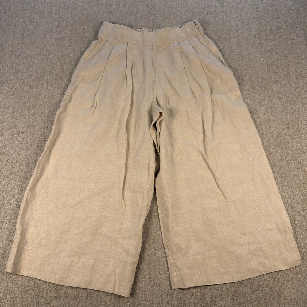 Gap‎ High Rise Linen Pants Womens Size 4 Pleated Wide Leg Cropped Natural Beige